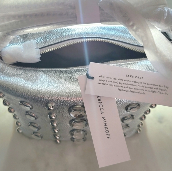 Rebecca Minkoff Stone Studded Shoulder Bag, Silver, NWT - Picture 11 of 16